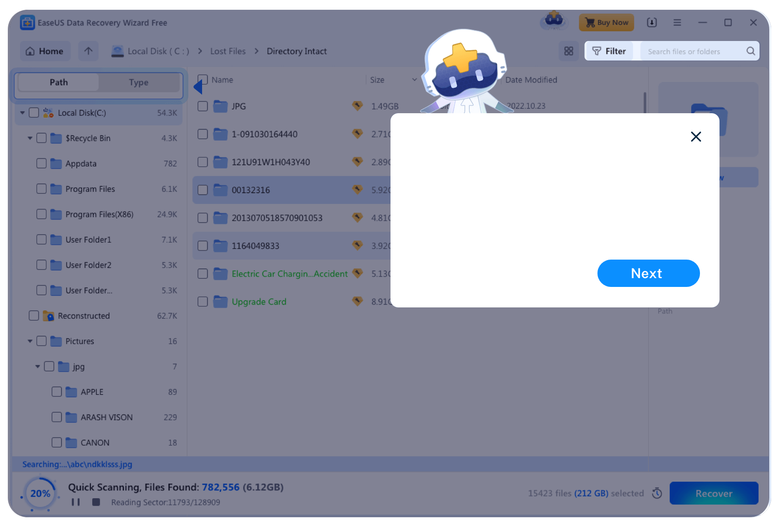EaseUS Data Recovery Wizard scanning interface