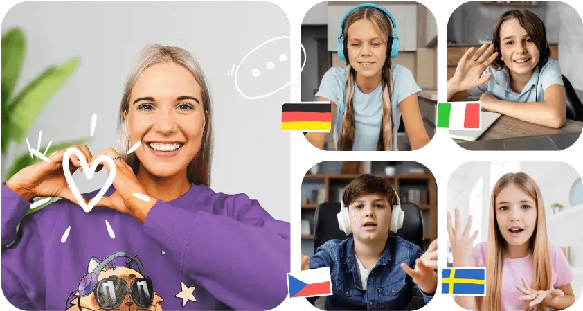 Novakid group speaking practice with children from different countries