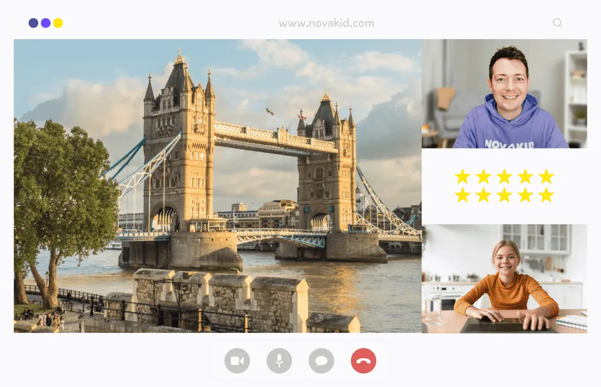 Novakid VR tour lesson interface for discussion-based English practice