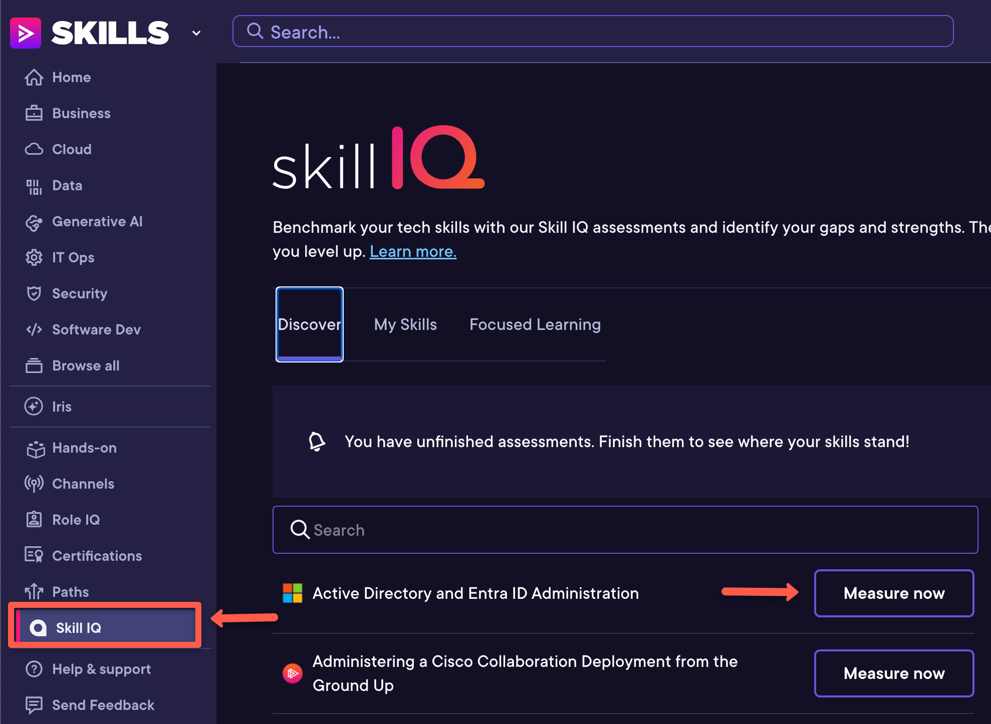 Pluralsight Skill IQ assessment interface showing proficiency measurement
