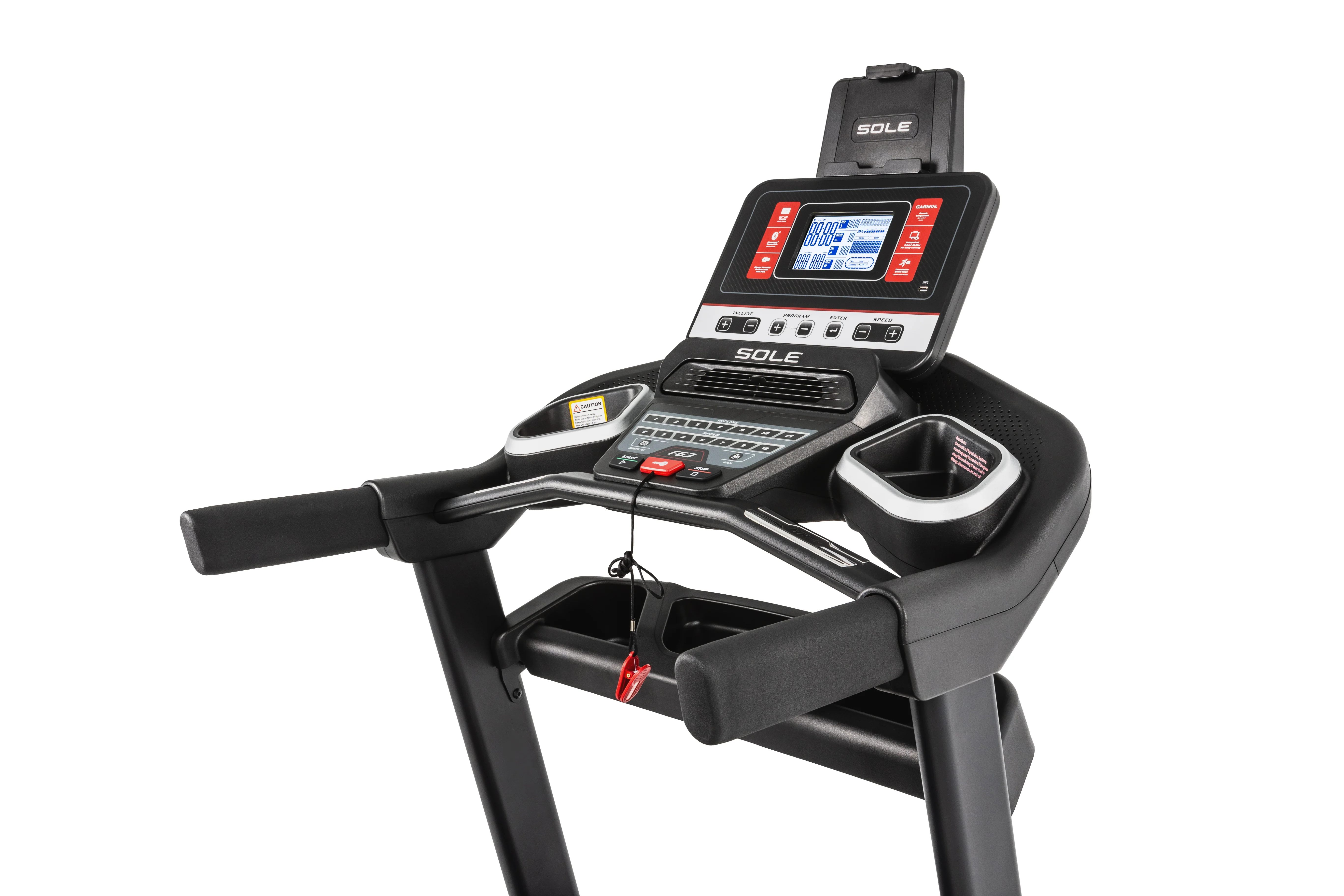 SOLE F63 treadmill console with display and control buttons
